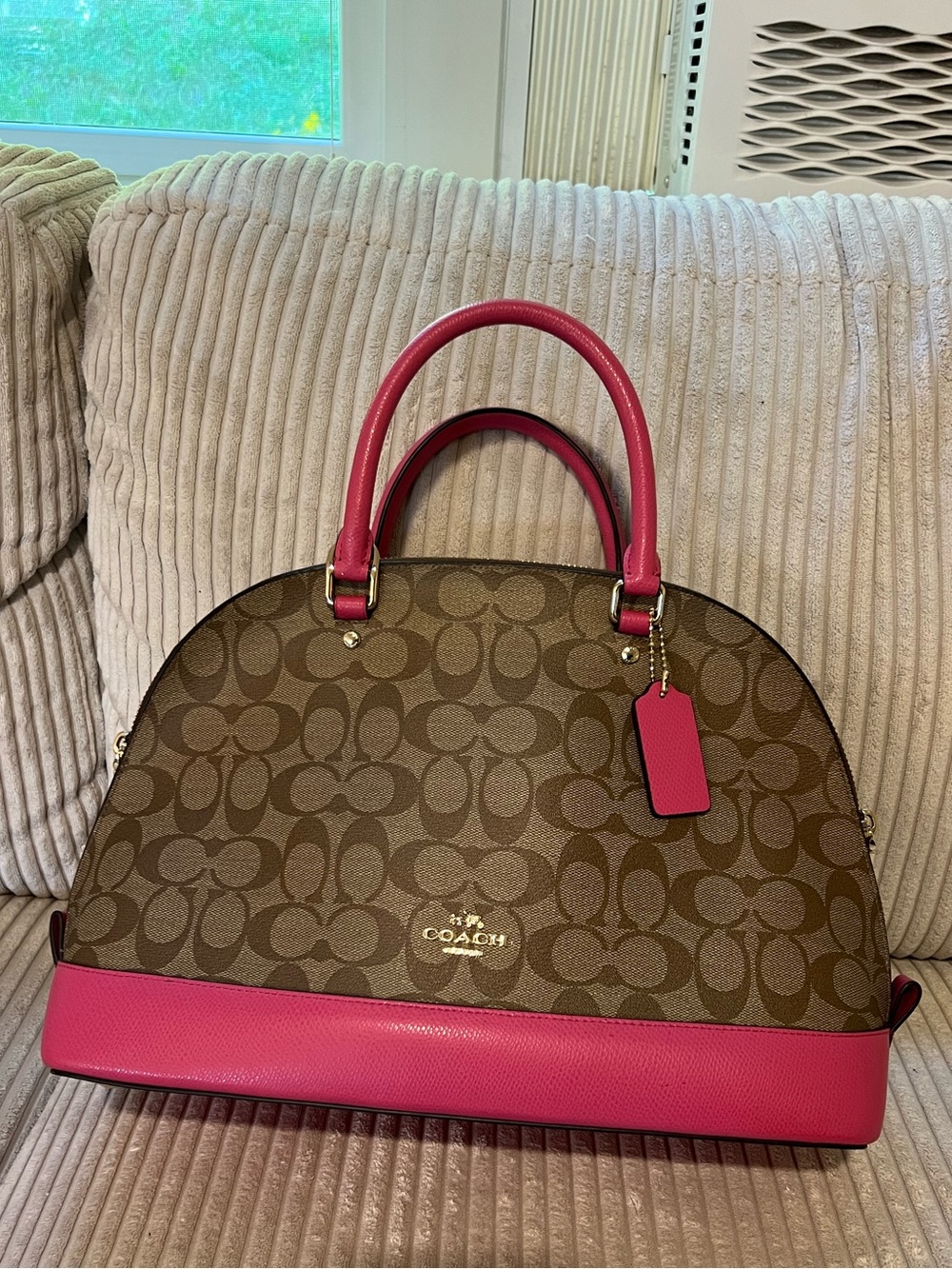 Coach Brown Satchel with Hot Pink Trim and Matching Wallet